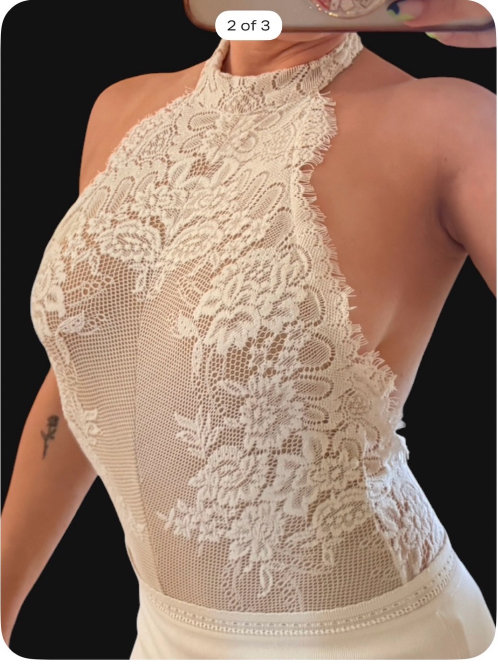 Free People White Lace High-Neck Bodysuit